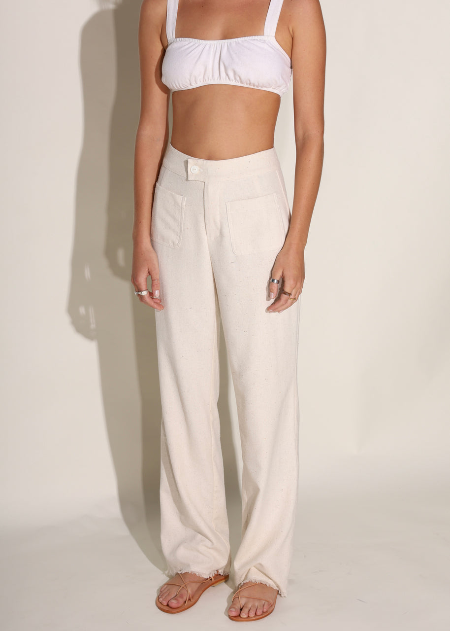 Thea Pant in Raw Silk, Cream