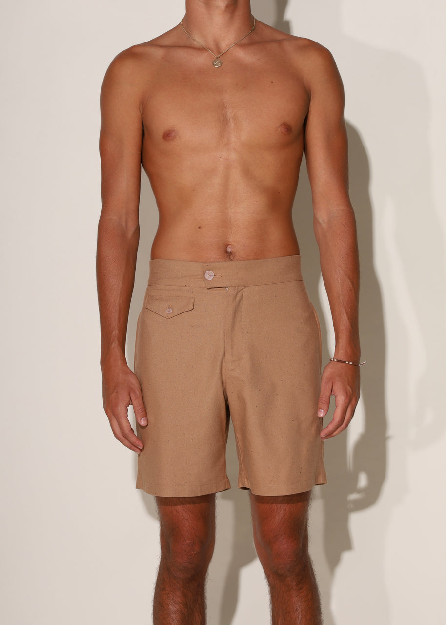 Pontus Shorts in Raw Silk, Almond
